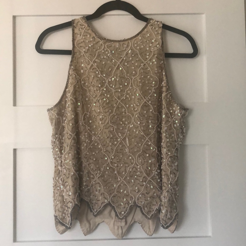 Vintage Adrianna Pappel beaded cream top- 12P